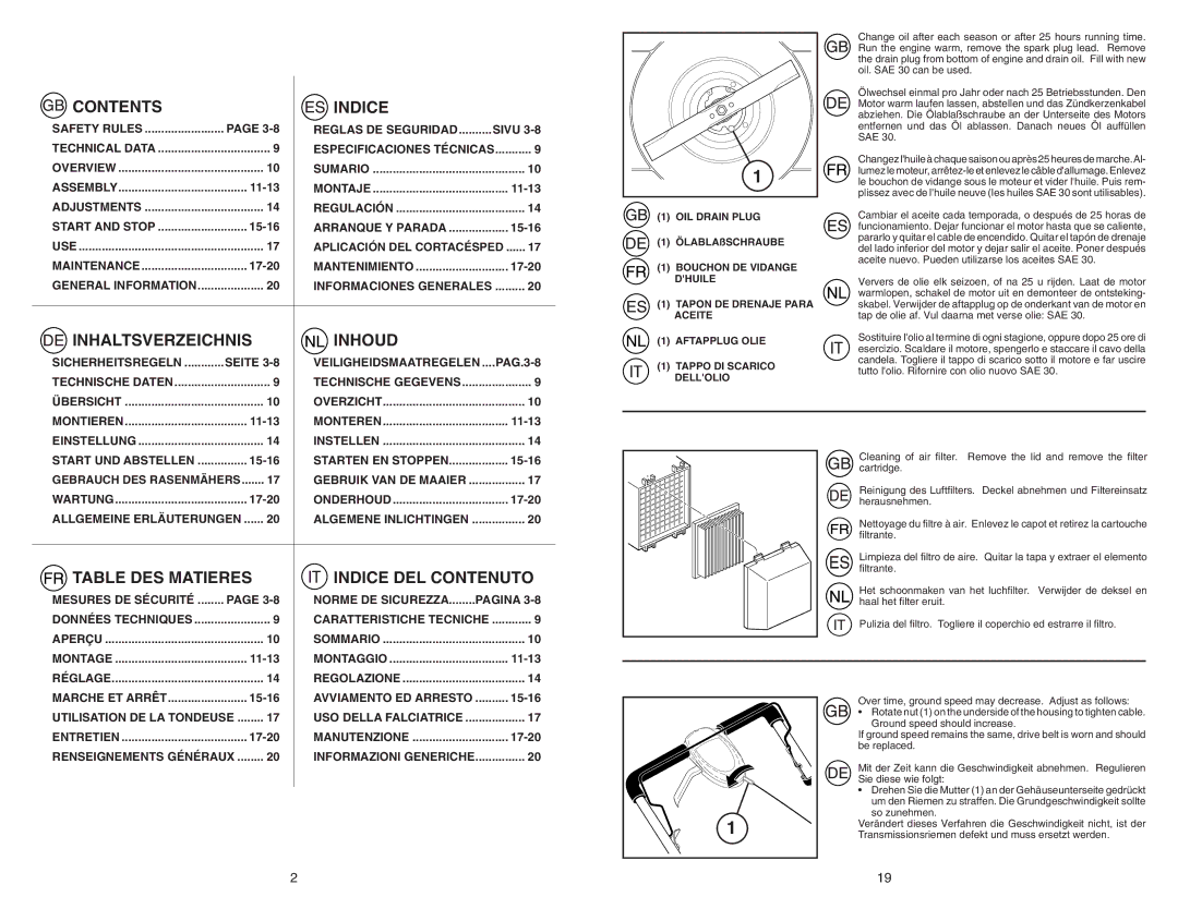 McCulloch 1-R instruction manual Contents Indice 