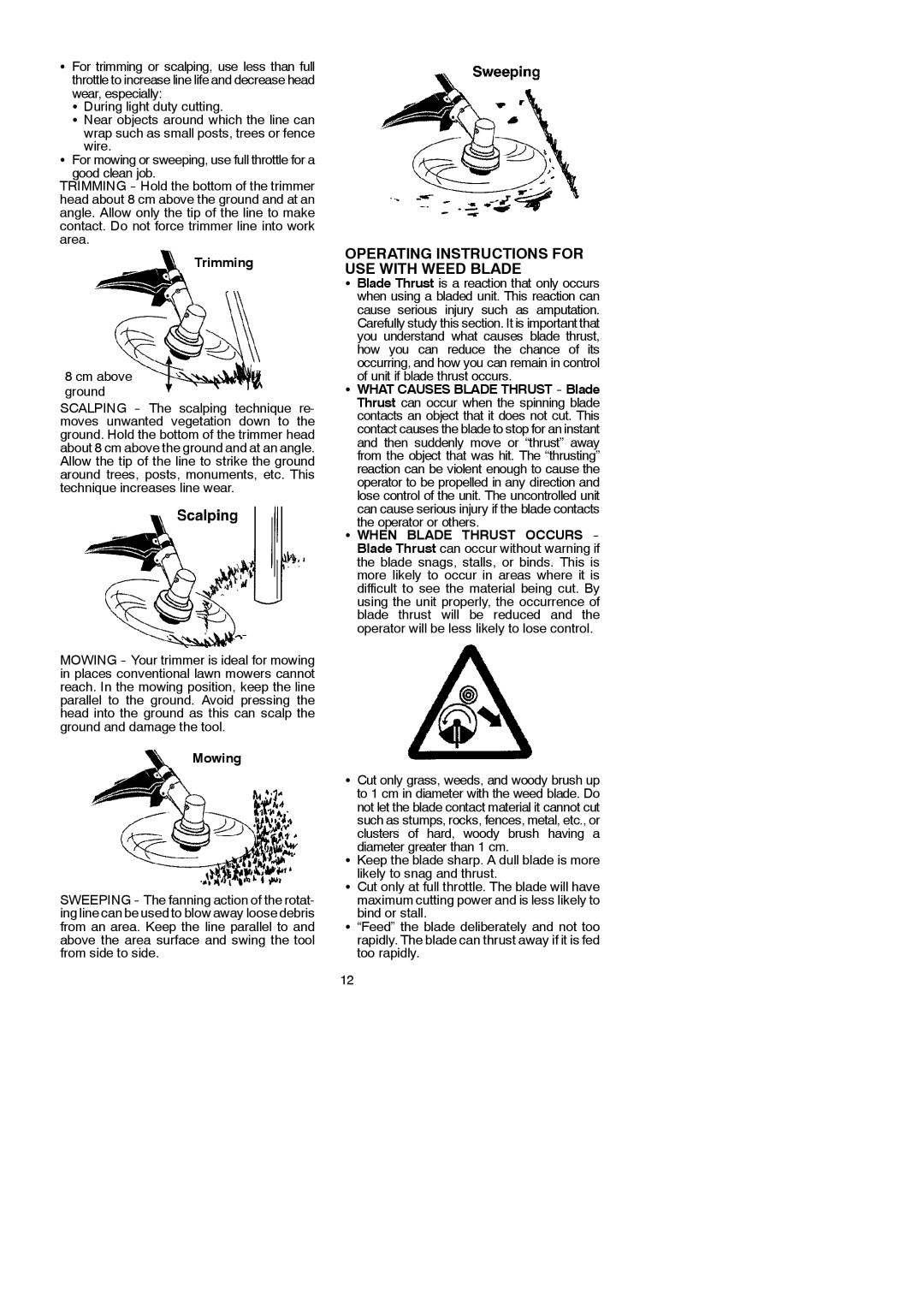 McCulloch 115249726 instruction manual Operating Instructions for USE with Weed Blade, Trimming, Cm above ground, Mowing 