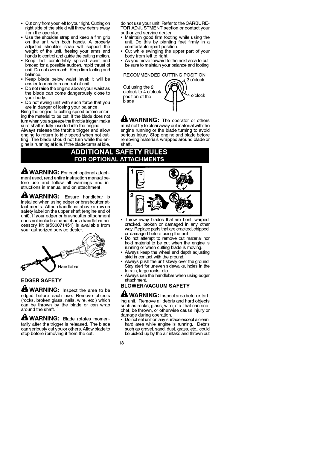 McCulloch 115249726 instruction manual Additional Safety Rules, Edger Safety, BLOWER/VACUUM Safety 