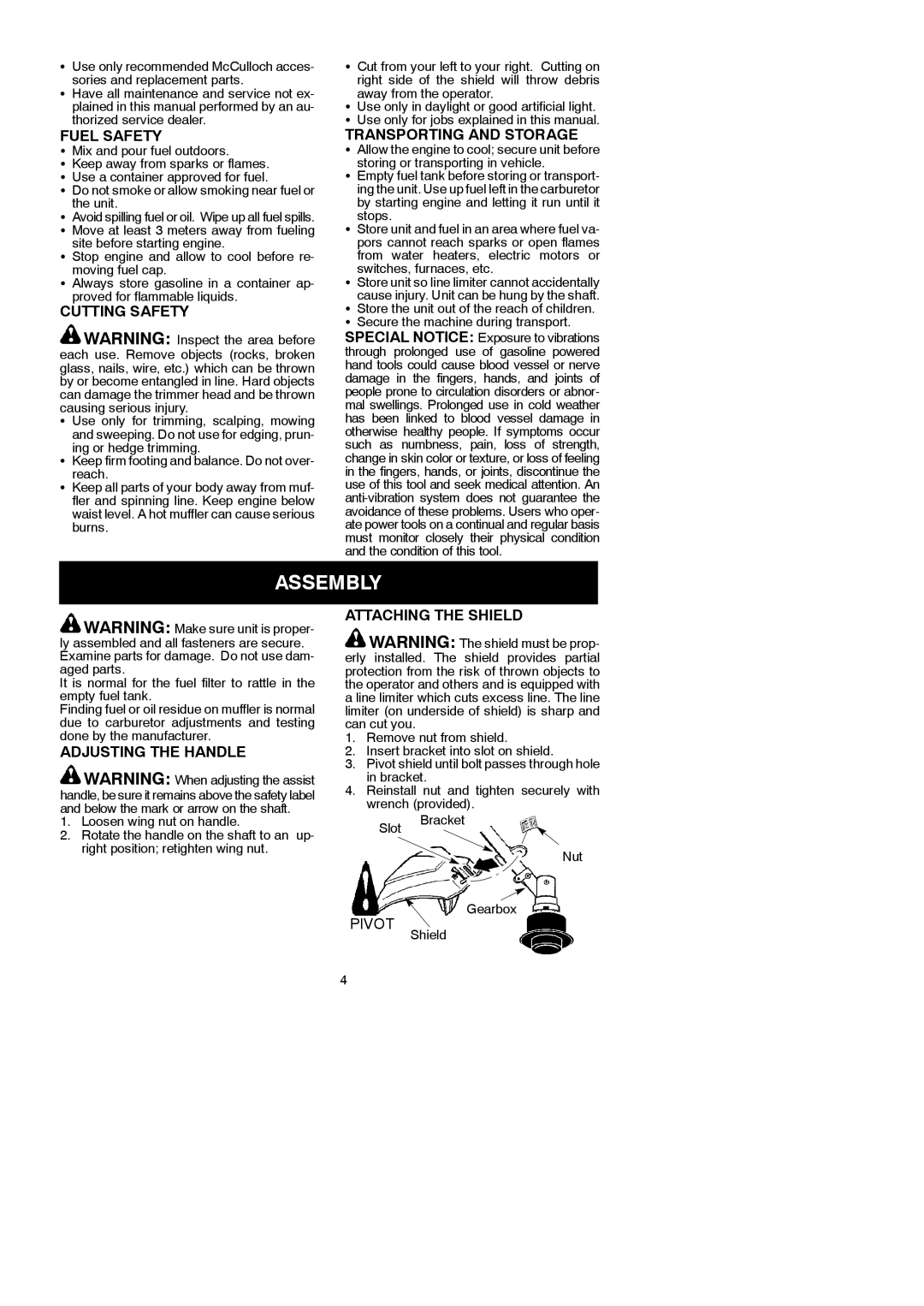 McCulloch 115296626 instruction manual Assembly 