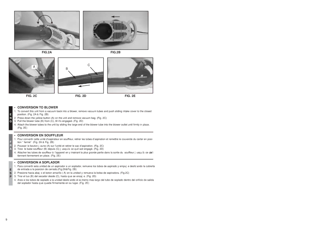 McCulloch 2204, 2205 user manual Conversion to Blower, Conversion EN Souffleur, Conversion a Soplador 