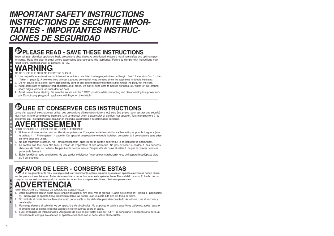 McCulloch 2204, 2205 user manual Para Reducir EL Riesgo DE Choques Electricos 