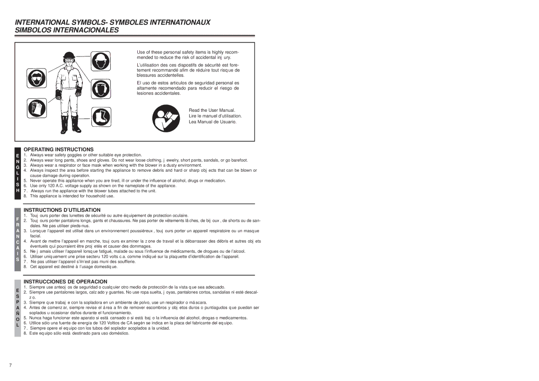 McCulloch 2204, 2205 user manual Operating Instructions, Instructions D’UTILISATION, Instrucciones DE Operacion 