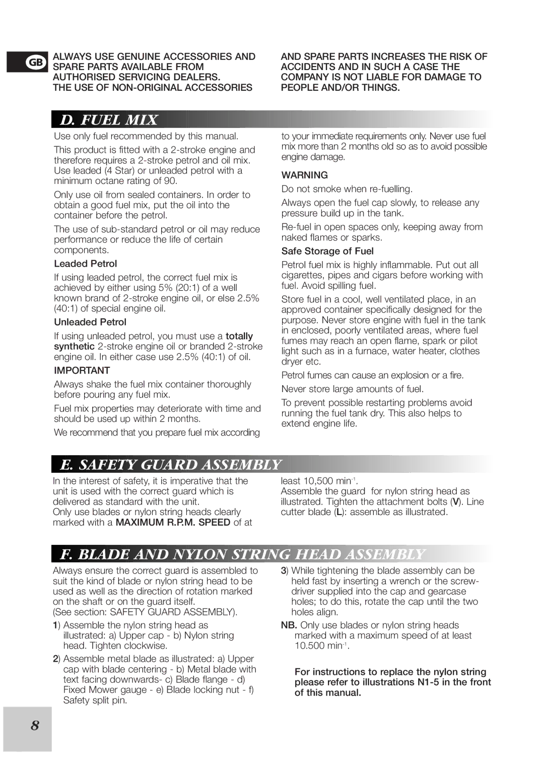 McCulloch 249/29 cc, 246/25 cc instruction manual Fuel MIX, Safety Guard Assembly 