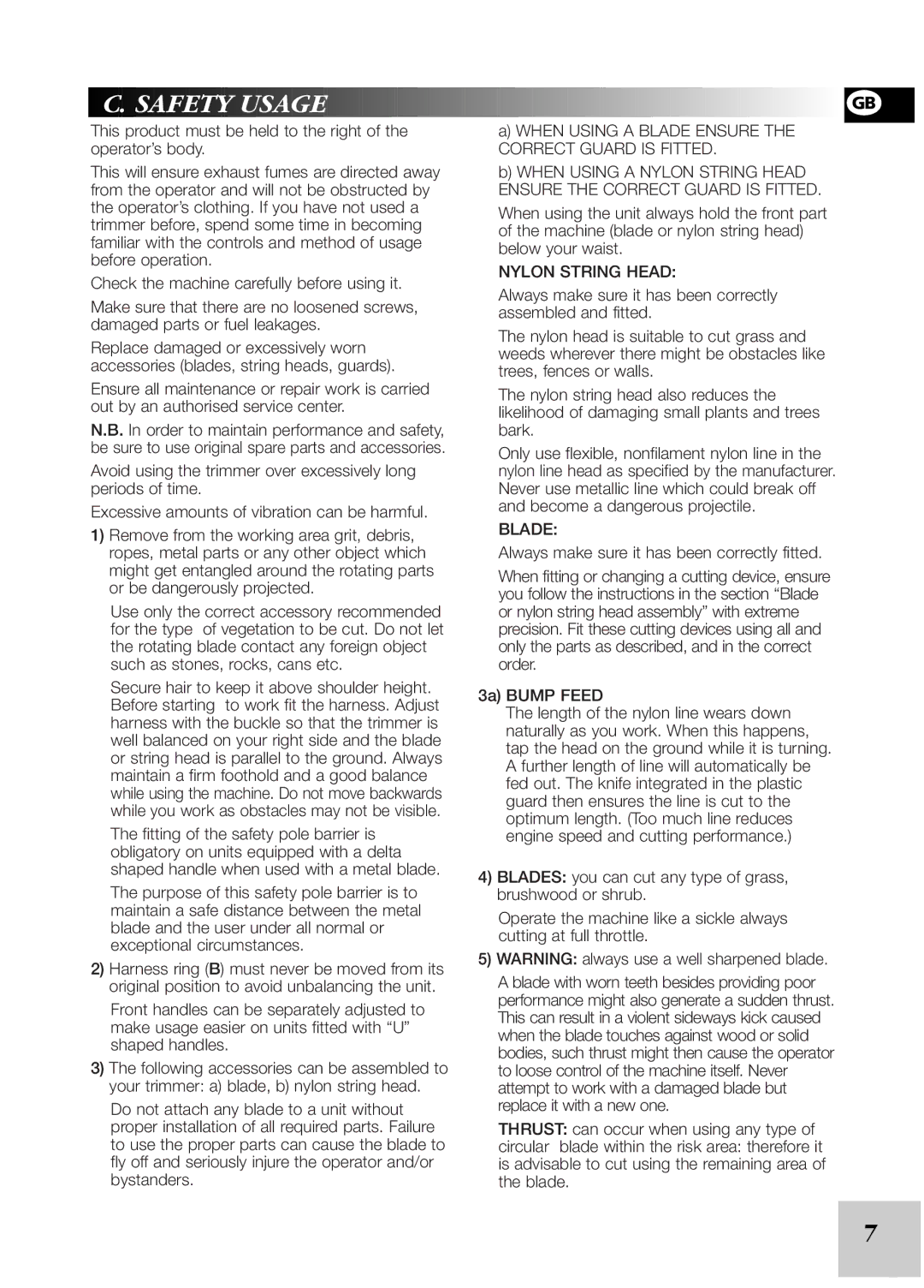 McCulloch 246/25 cc, 249/29 cc instruction manual Safety Usage, Blade 