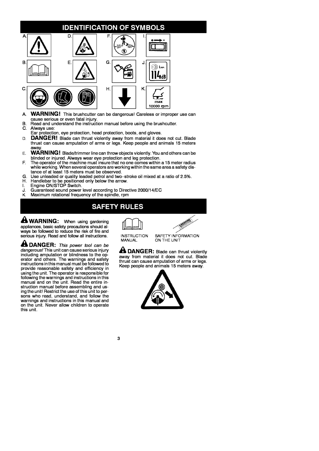 McCulloch 250 B instruction manual Identification Of Symbols, Safety Rules, DANGER This power tool can be 
