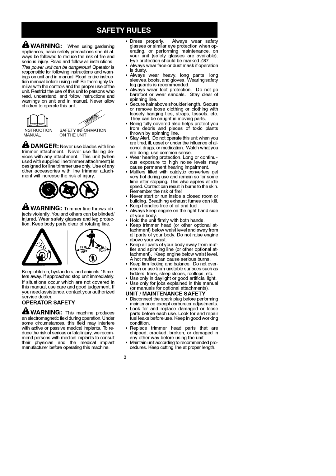 McCulloch 250CXL instruction manual Safety Rules, Operator Safety, Unit / Maintenance Safety 