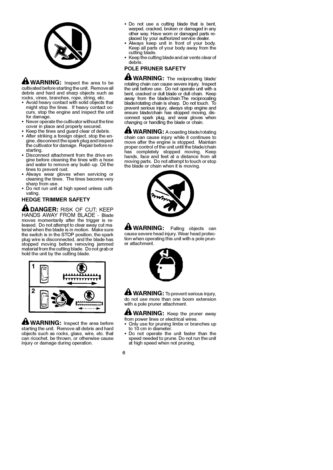 McCulloch 250CXL instruction manual Hedge Trimmer Safety, Pole Pruner Safety 