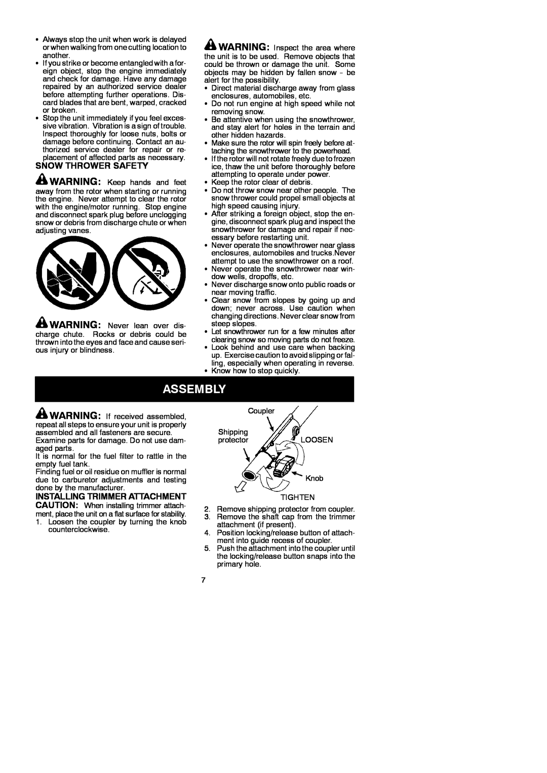 McCulloch 250CXL instruction manual Assembly, Snow Thrower Safety 