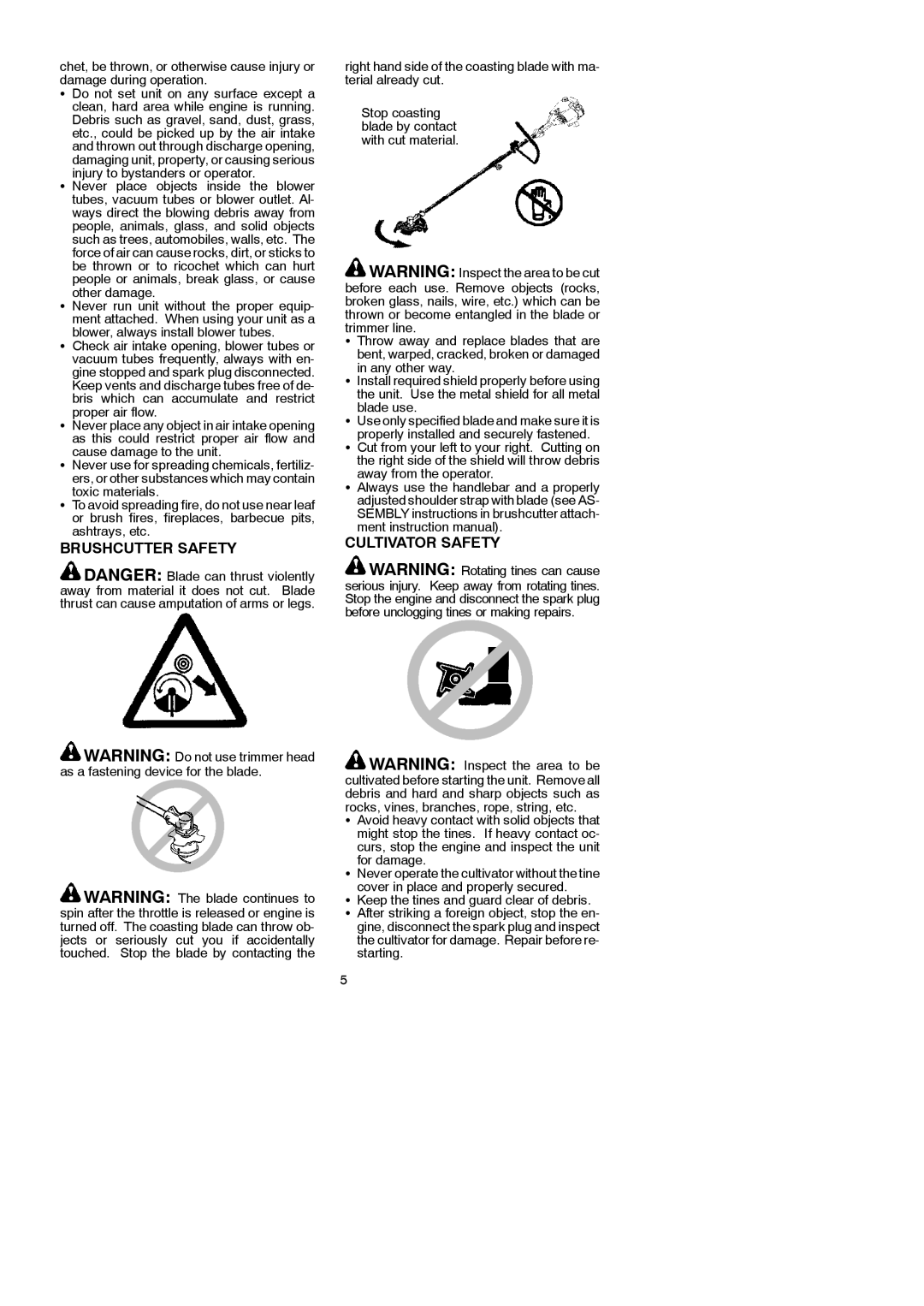 McCulloch 281 instruction manual Brushcutter Safety, Cultivator Safety, Proper air flow, Starting 