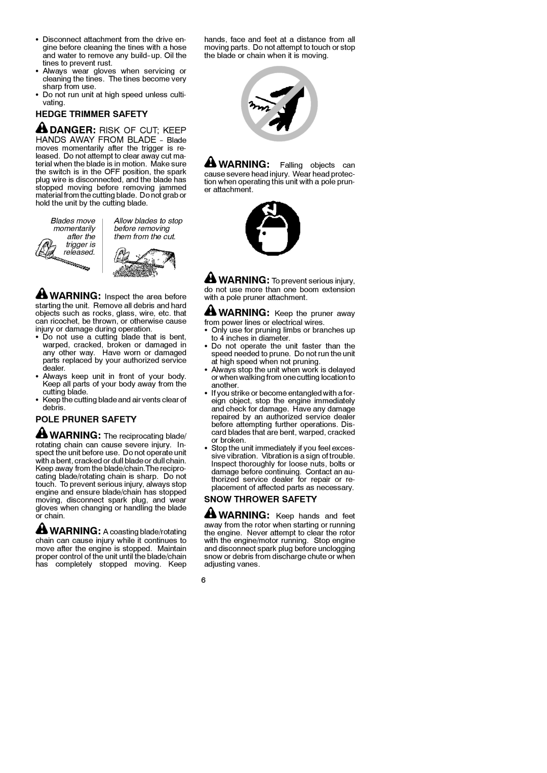 McCulloch 281 instruction manual Hedge Trimmer Safety, Pole Pruner Safety, Snow Thrower Safety, Another 