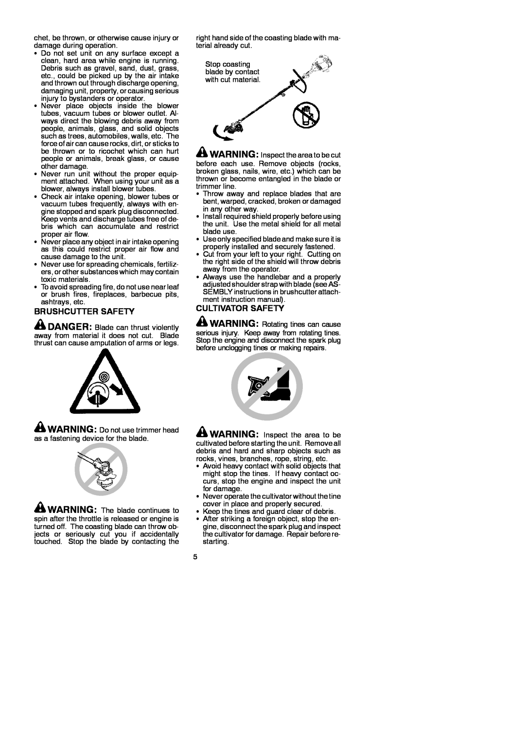 McCulloch 281 instruction manual Brushcutter Safety, Cultivator Safety 