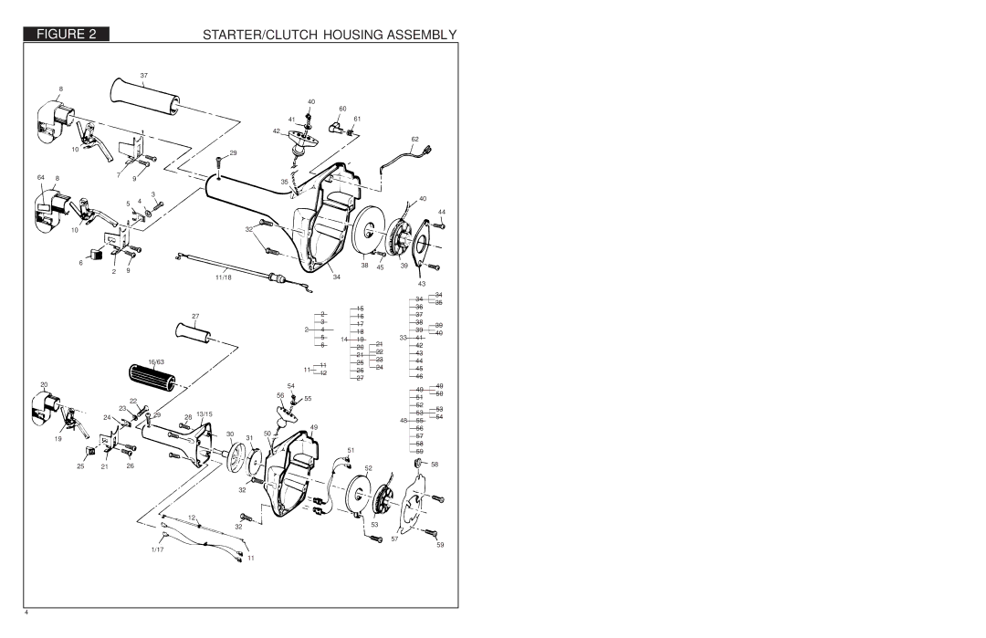 McCulloch 28cc, 32cc specifications STARTER/CLUTCH Housing Assembly 