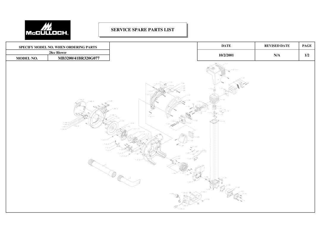 McCulloch 41BR320G077 manual Service Spare Parts List 