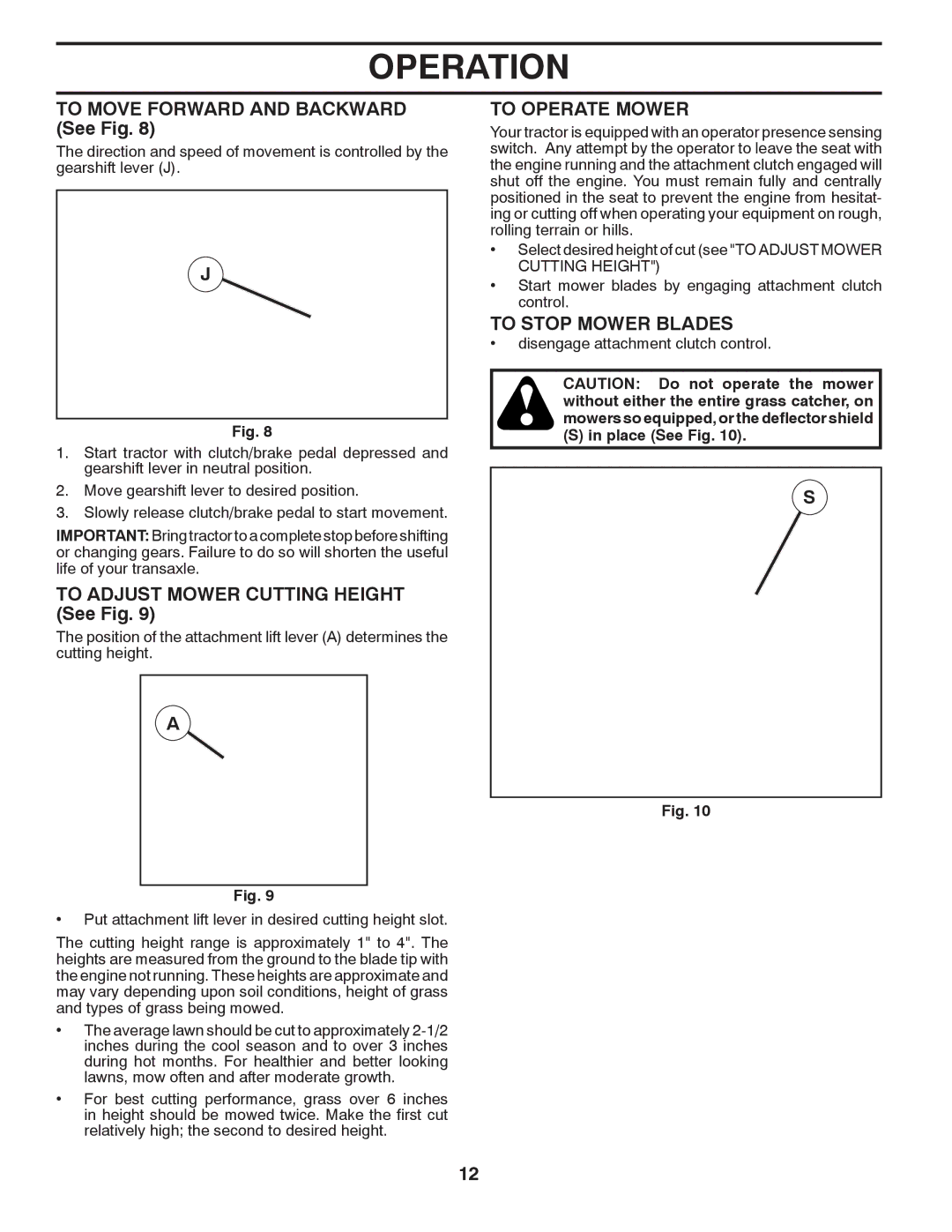 McCulloch 422800 manual To Move Forward and Backward See Fig, To Adjust Mower Cutting Height See Fig, To Operate Mower 