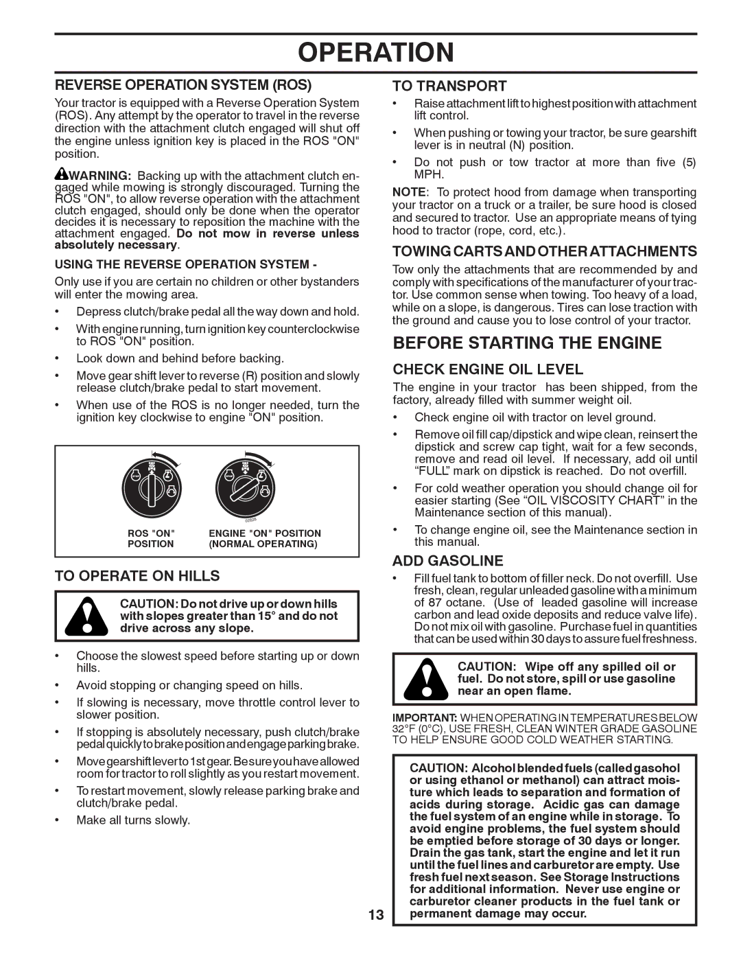 McCulloch 422800 manual Before Starting the Engine 