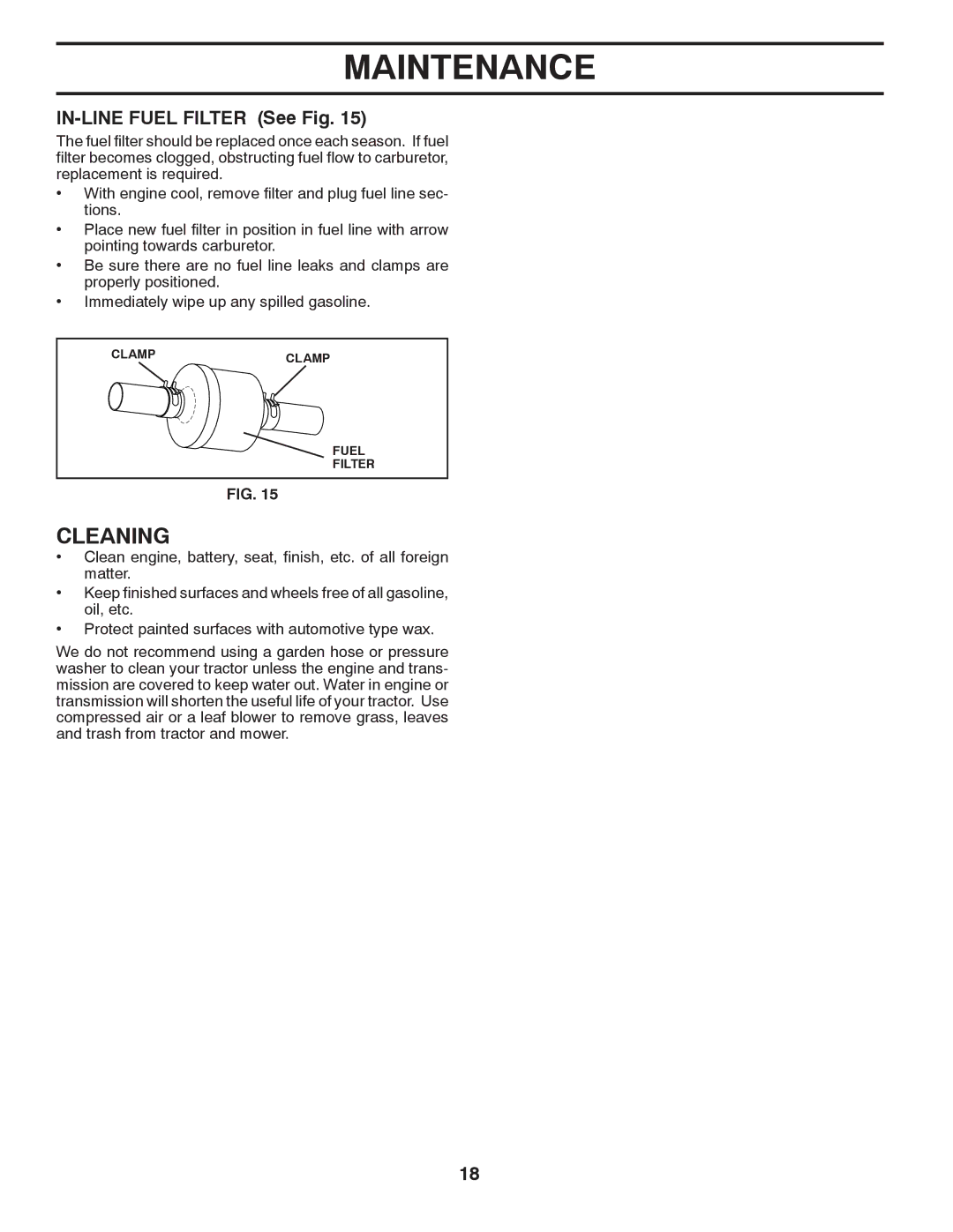 McCulloch 422800 manual Cleaning, IN-LINE Fuel Filter See Fig 