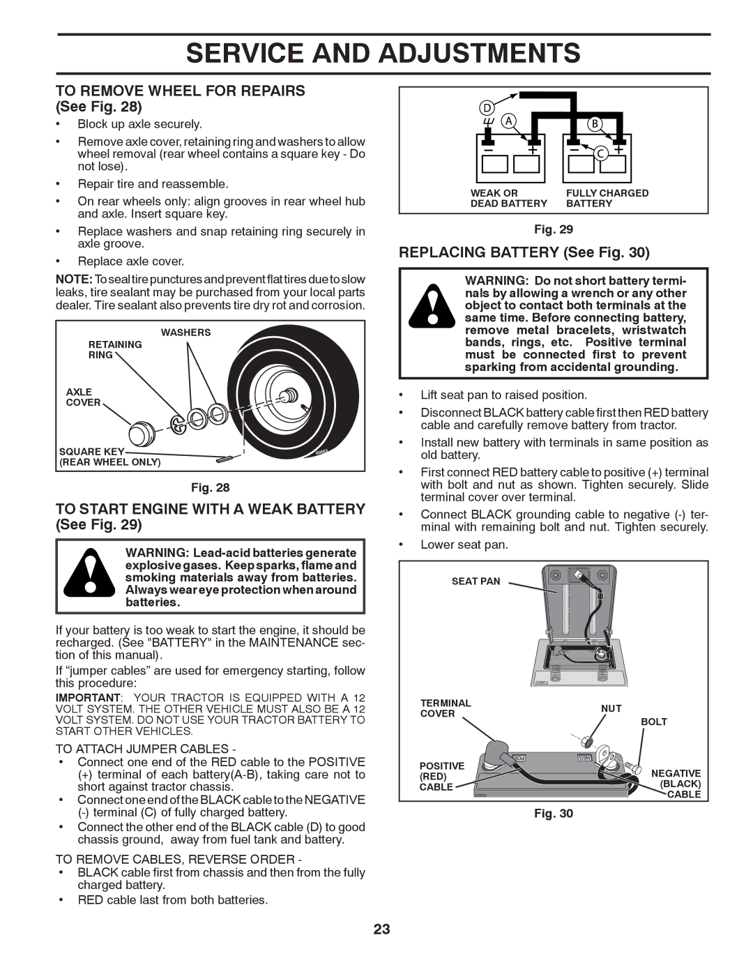 McCulloch 422800 To Remove Wheel for Repairs See Fig, To Start Engine with a Weak Battery See Fig, To Attach Jumper Cables 