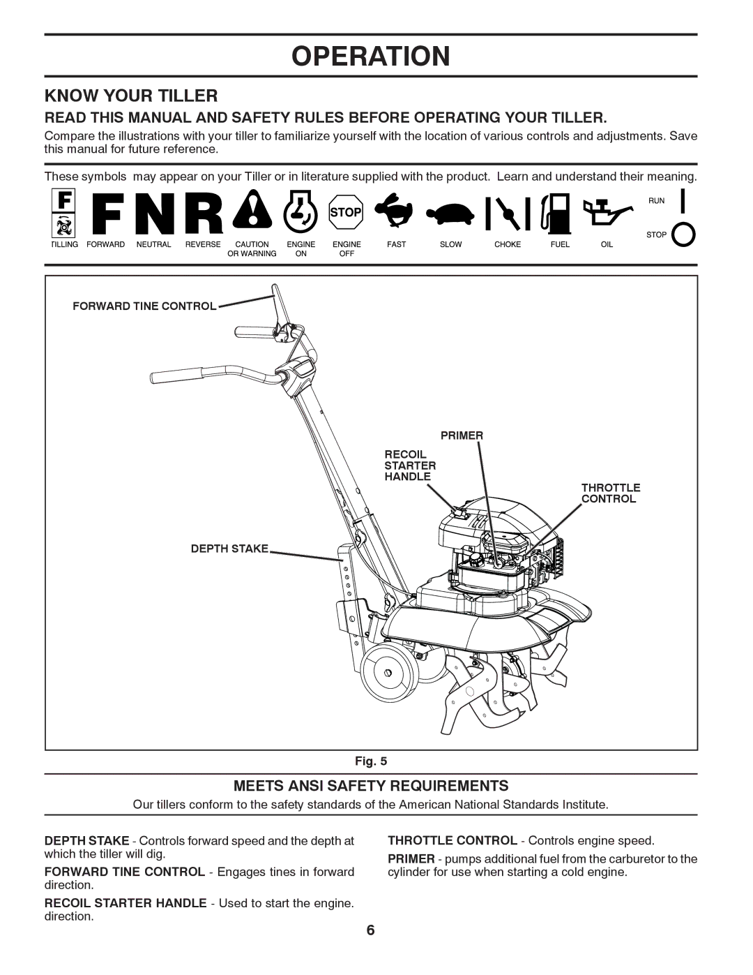 McCulloch 433691, MC550, 96083000300 manual Operation, Know Your Tiller, Meets Ansi Safety Requirements 