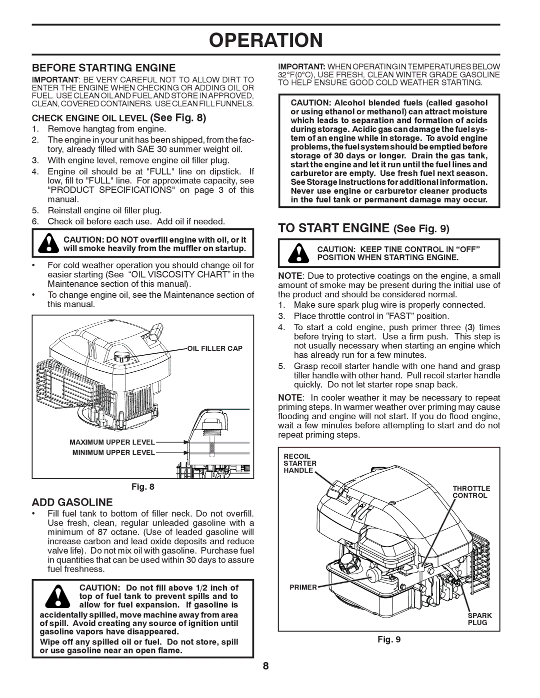 McCulloch 96083000300, 433691, MC550 manual Before Starting Engine, ADD Gasoline, Check Engine OIL Level See Fig 