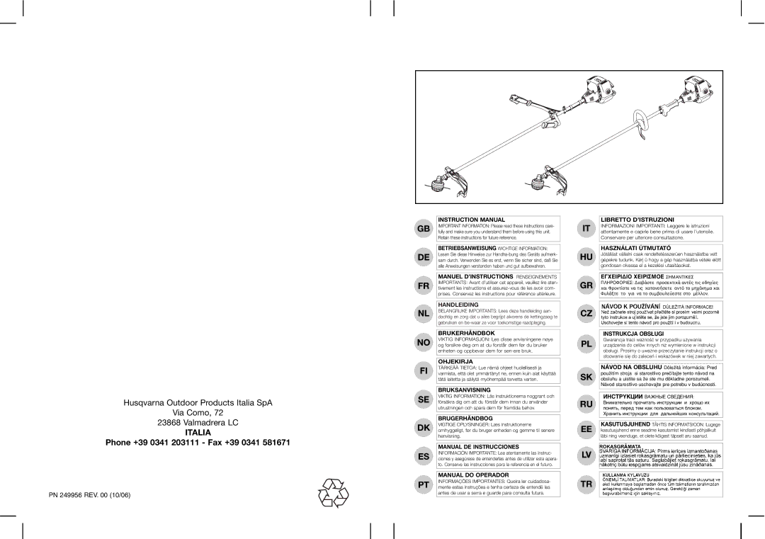 McCulloch 497 B, 497 L, 953900755, 953900750, 953900751, 437, 953900754, 953900752, 953900753, 467 instruction manual Italia 