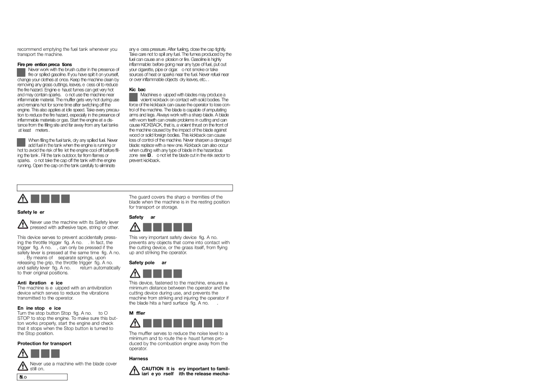 McCulloch 953900752, 497 L, 497 B 3 4 6 7 9, Description of the safety devices on the machine, Kickback, Safety lever 