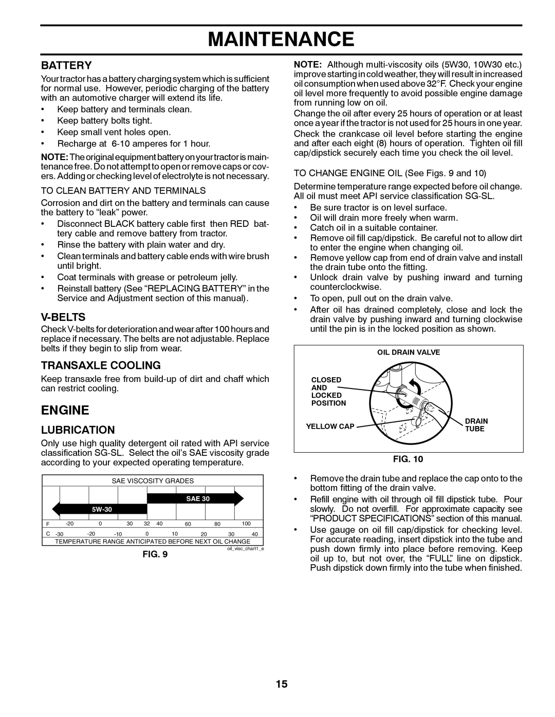 McCulloch 532 40 80-72 manual Engine, Battery, Belts, Transaxle Cooling, Lubrication 