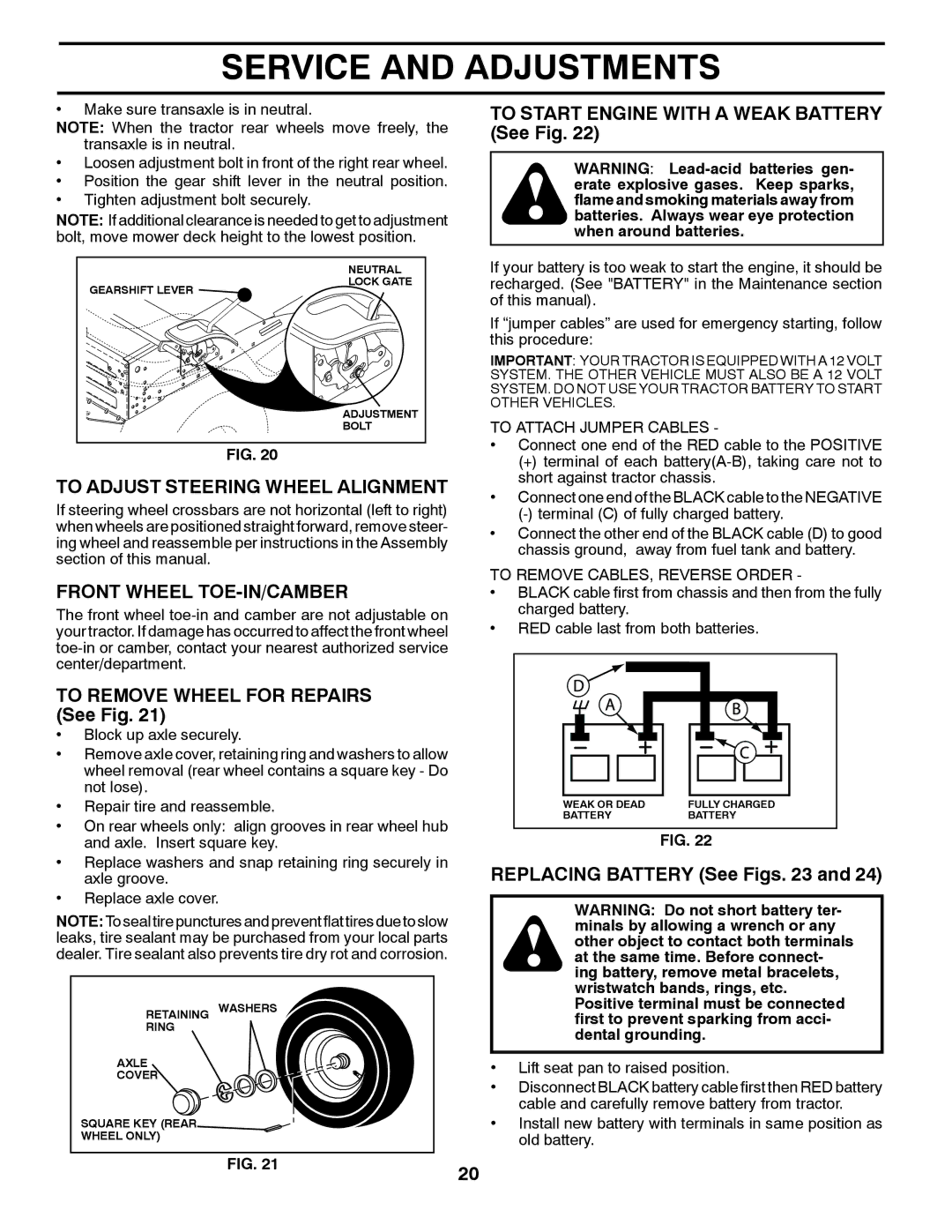 McCulloch 532 40 80-72 manual To Start Engine with a Weak Battery See Fig, To Adjust Steering Wheel Alignment 