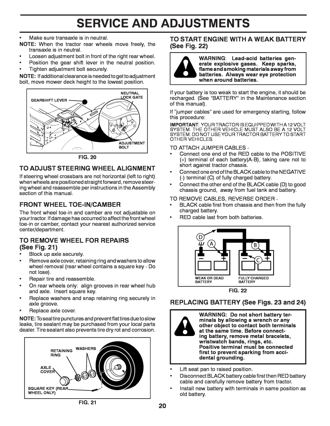 McCulloch 532 40 80-72 manual TO START ENGINE WITH A WEAK BATTERY See Fig, To Adjust Steering Wheel Alignment 