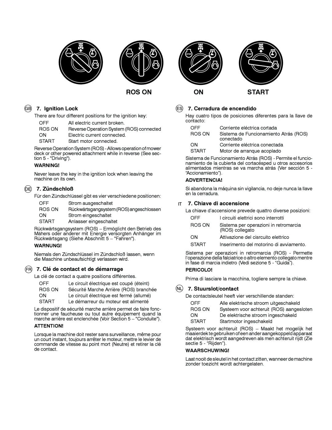 McCulloch 532 43 20-26 instruction manual Ignition Lock, Zündschloß, Clé de contact et de démarrage, Cerradura de encendido 