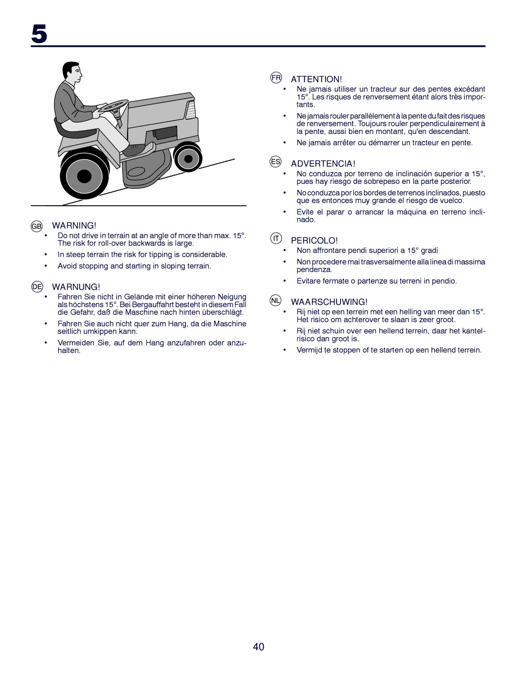 McCulloch 532 43 20-26 instruction manual Warnung, Advertencia, Pericolo, Waarschuwing 