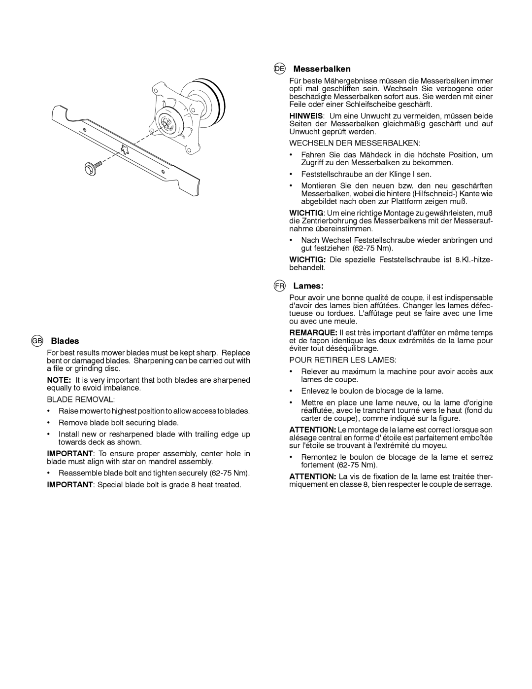 McCulloch 532 43 20-26 instruction manual Blades, Messerbalken, Lames 