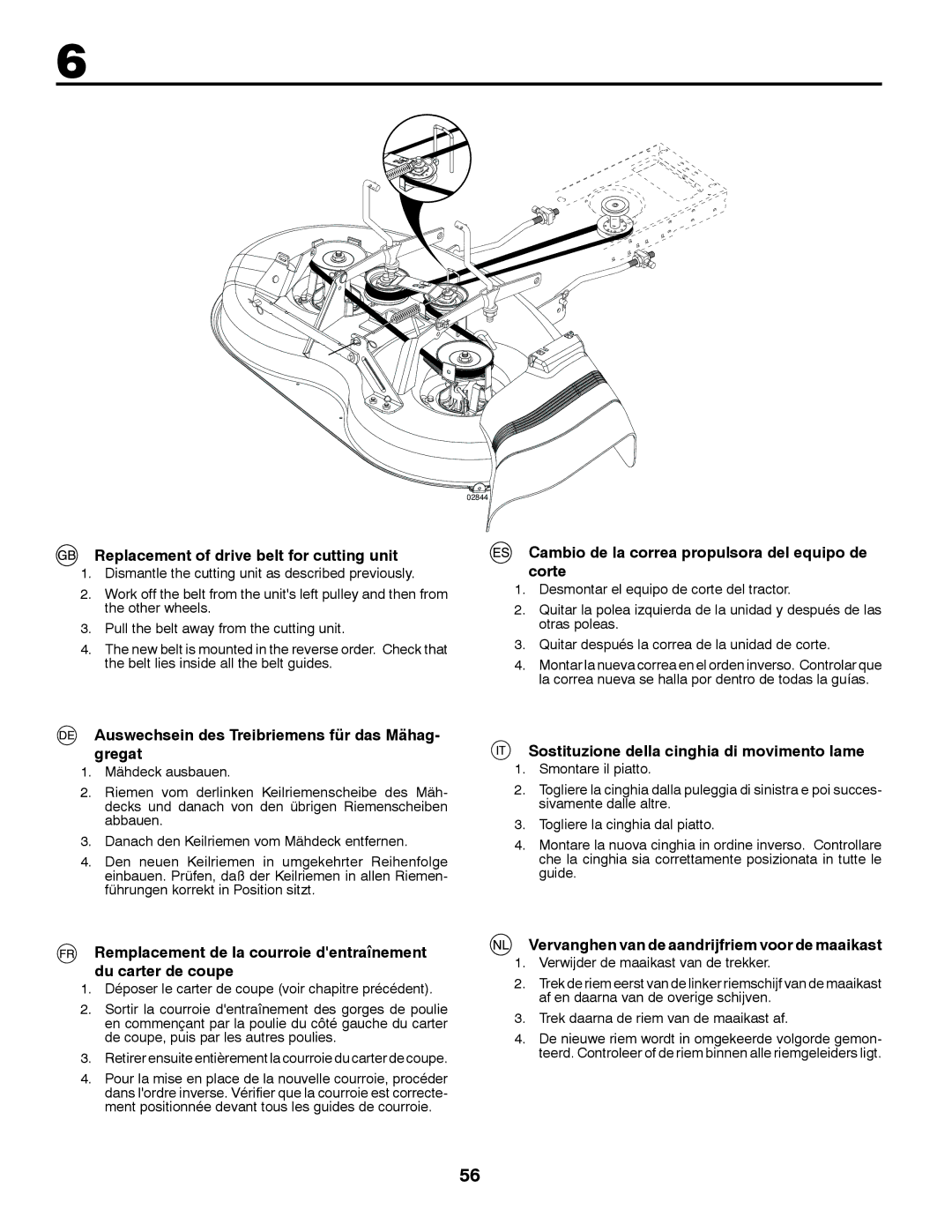 McCulloch 532 43 20-26 Replacement of drive belt for cutting unit, Cambio de la correa propulsora del equipo de corte 