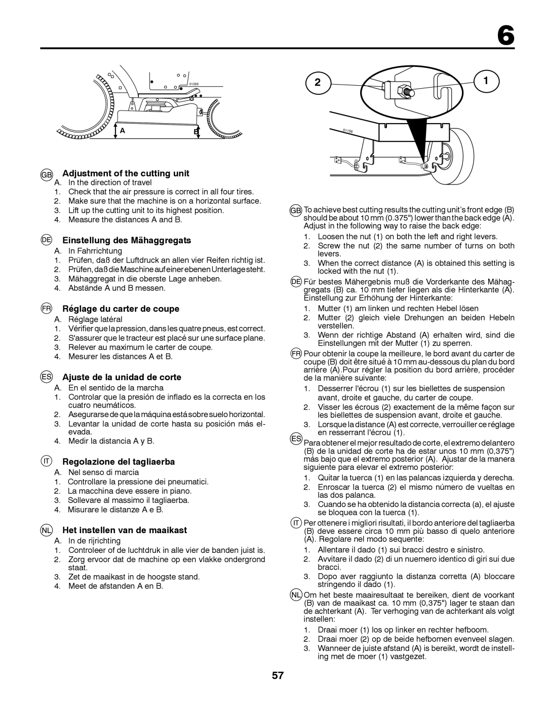 McCulloch 532 43 20-26 Adjustment of the cutting unit, Einstellung des Mähaggregats, Réglage du carter de coupe 