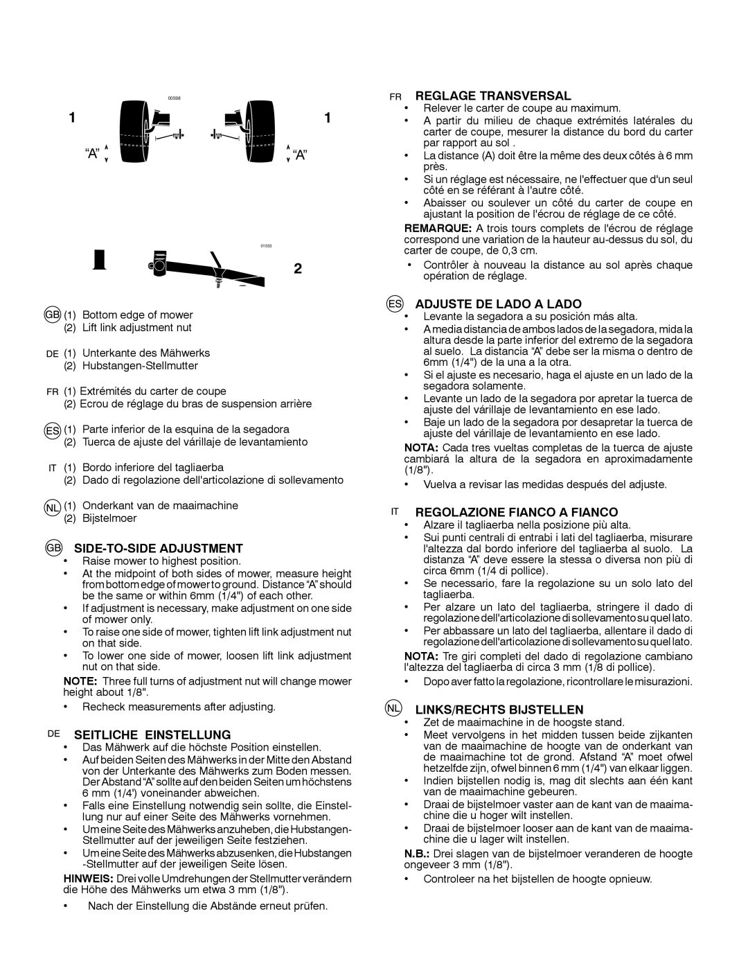 McCulloch 532 43 20-26 SIDE-TO-SIDE Adjustment, Seitliche Einstellung, Reglage Transversal, Adjuste DE Lado a Lado 