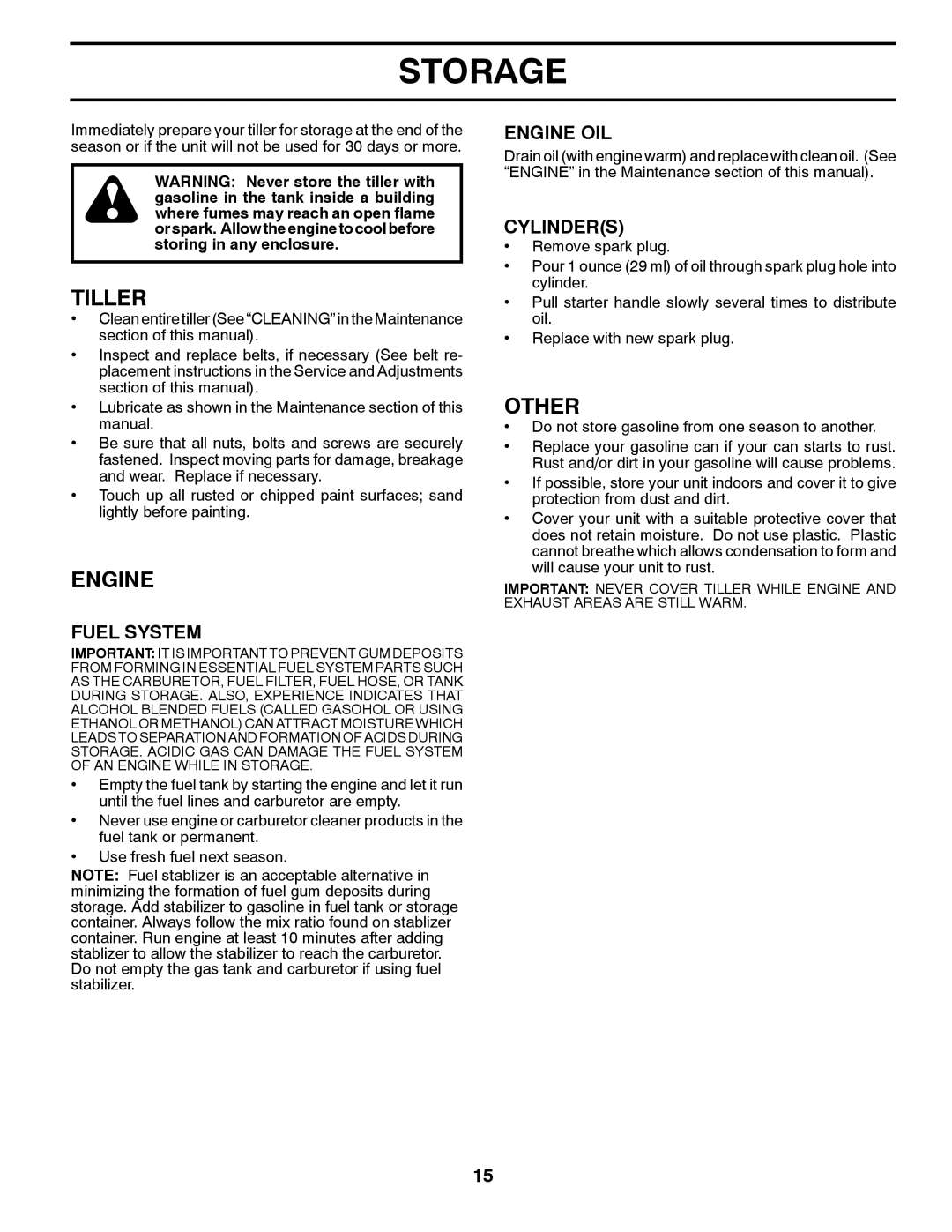 McCulloch 532 43 21-09, 96083000400, MC900 manual Storage, Other, Fuel System, Engine OIL, Cylinders 