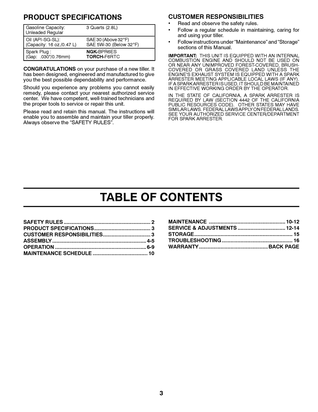 McCulloch 532 43 21-09, 96083000400, MC900 manual Table of Contents 