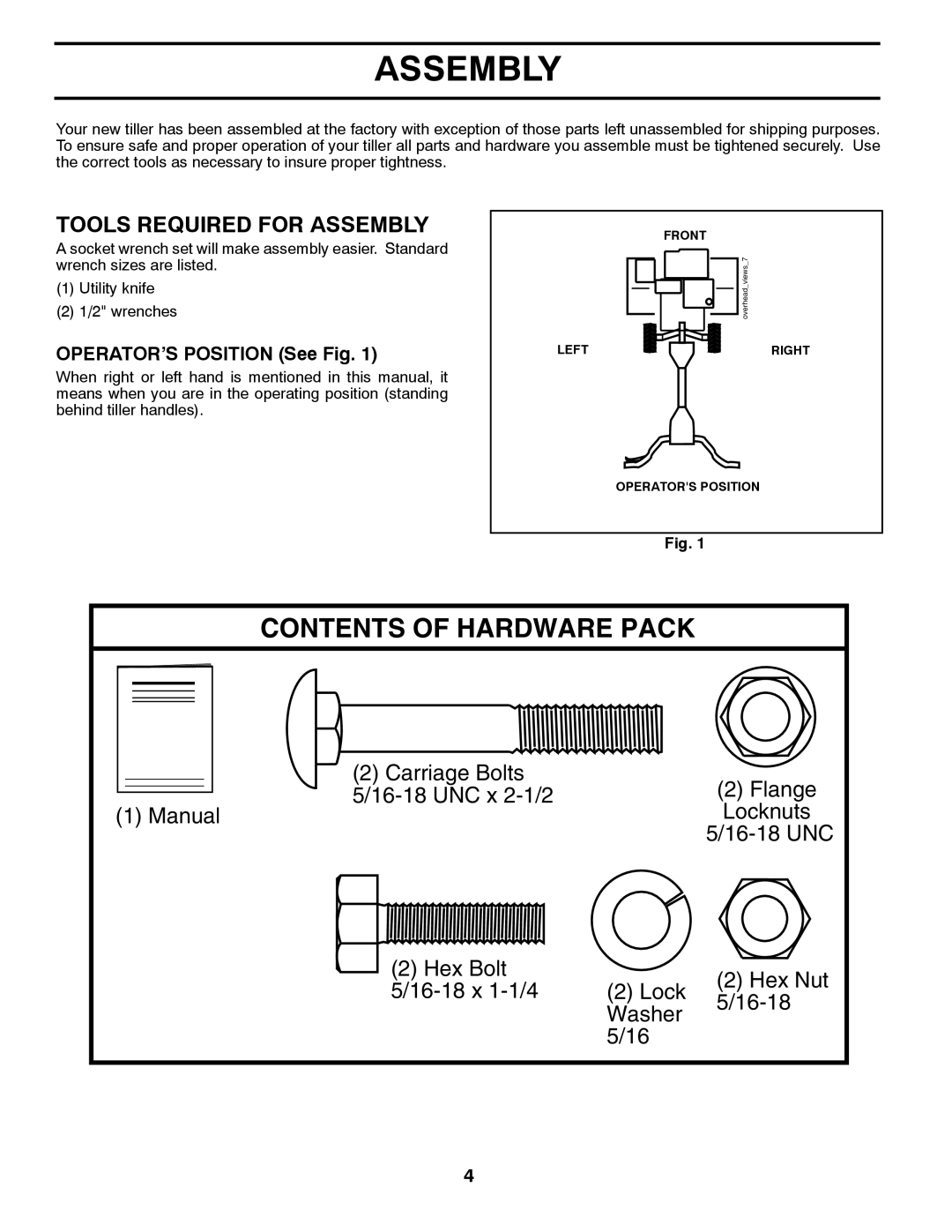 McCulloch 96083000400, 532 43 21-09, MC900 manual Assembly, Contents of Hardware Pack 