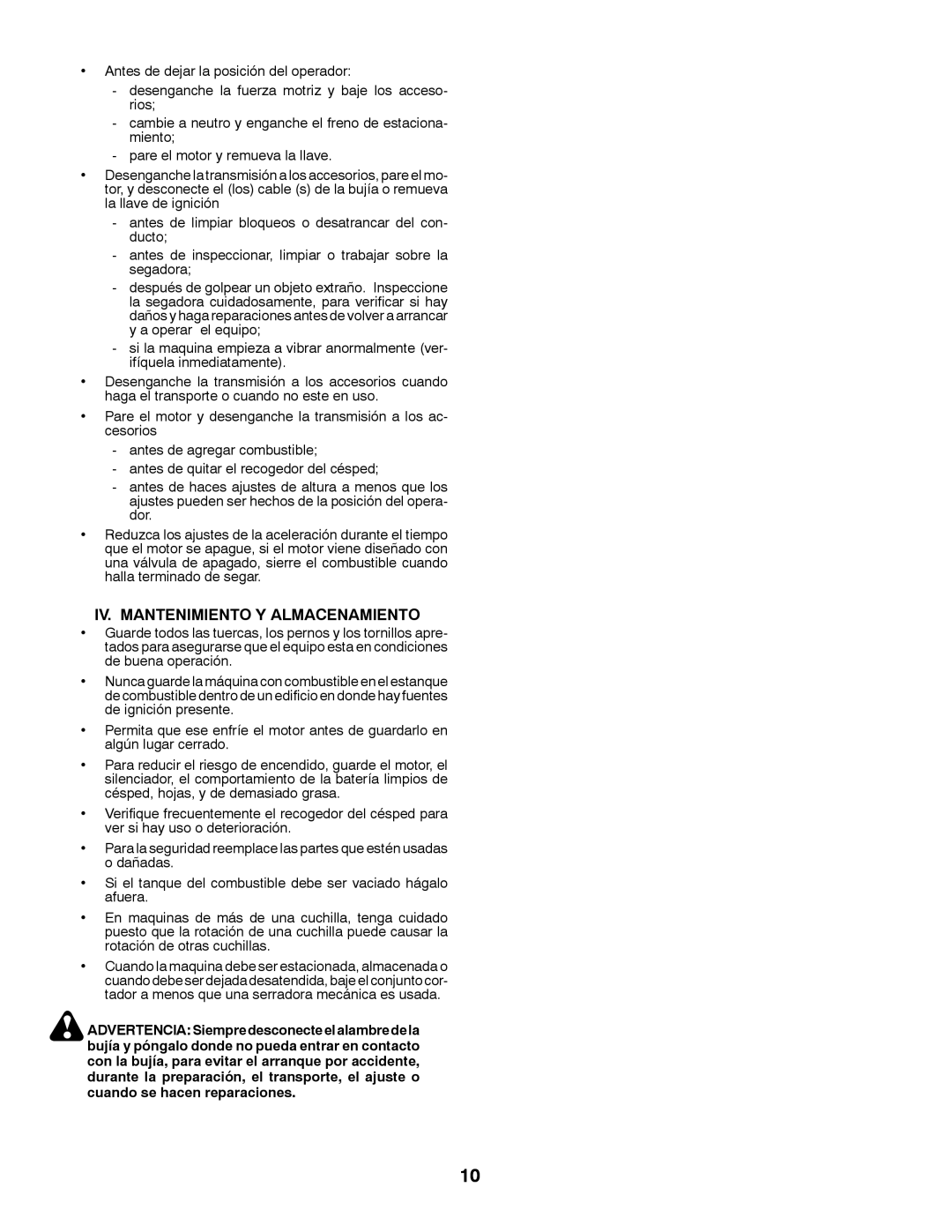 McCulloch 532 43 37-12 Rev. 1 instruction manual IV. Mantenimiento Y Almacenamiento 