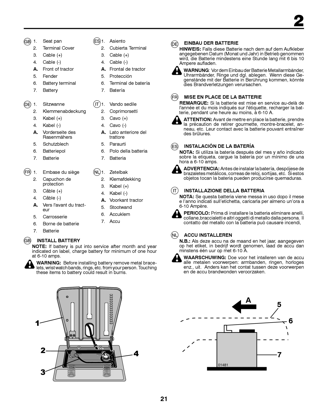 McCulloch 532 43 37-12 Rev. 1 Install Battery Einbau DER Batterie, Mise EN Place DE LA Batterie, Instalación DE LA Batería 