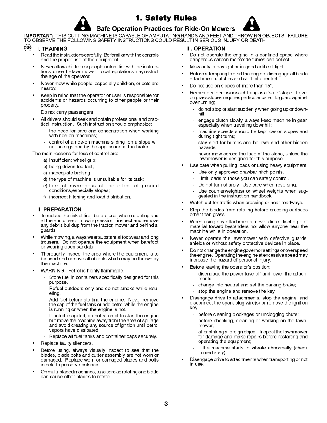 McCulloch 532 43 37-12 Rev. 1 instruction manual Safety Rules, Training, II. Preparation, III. Operation 