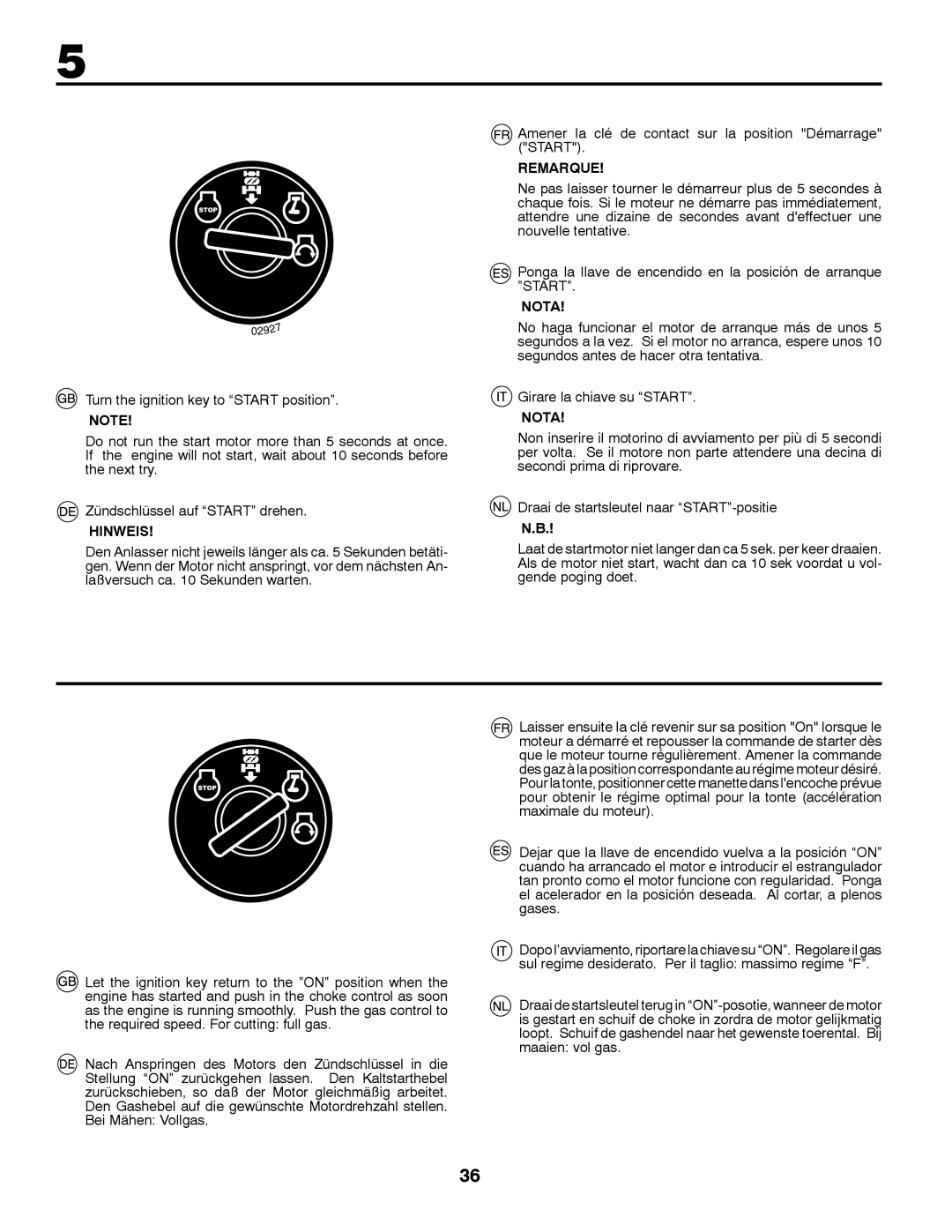 McCulloch 532 43 37-12 Rev. 1 instruction manual Hinweis, Remarque, Nota 