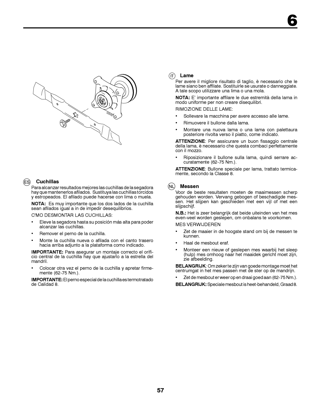 McCulloch 532 43 37-12 Rev. 1 instruction manual Cuchillas, Lame, Messen 