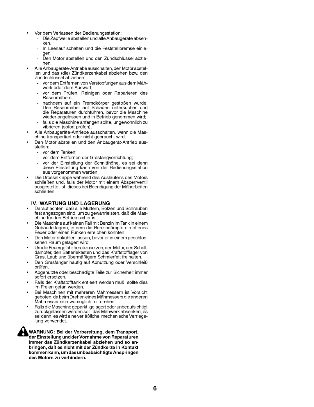 McCulloch 532 43 37-12 Rev. 1 instruction manual IV. Wartung UND Lagerung 