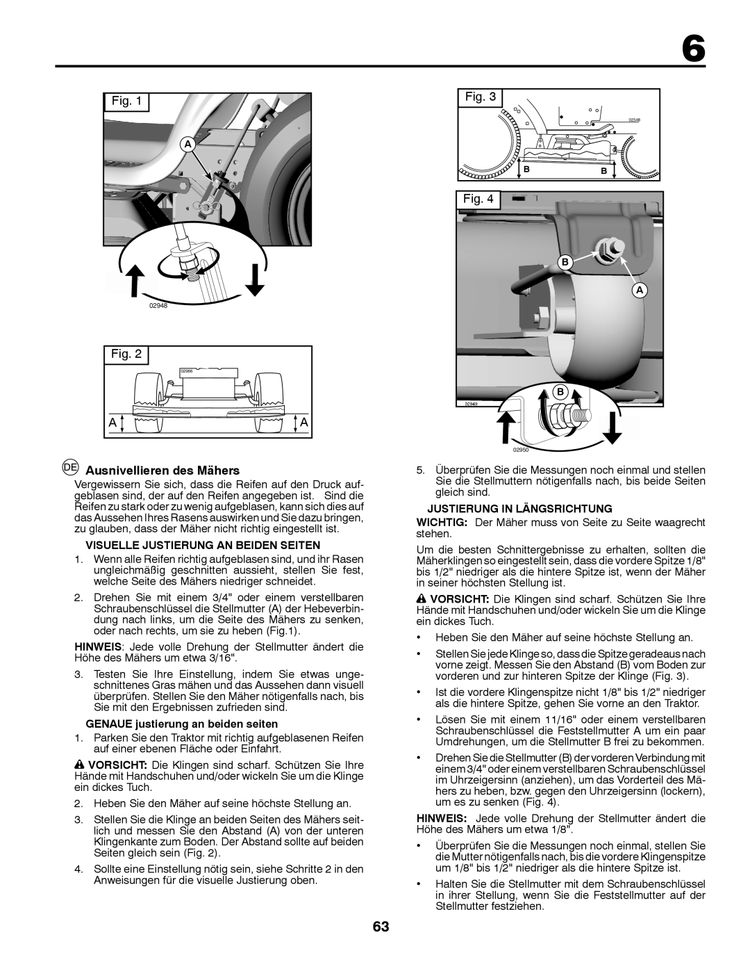 McCulloch 532 43 37-12 Rev. 1 Ausnivellieren des Mähers, Visuelle Justierung AN Beiden Seiten, Justierung in Längsrichtung 