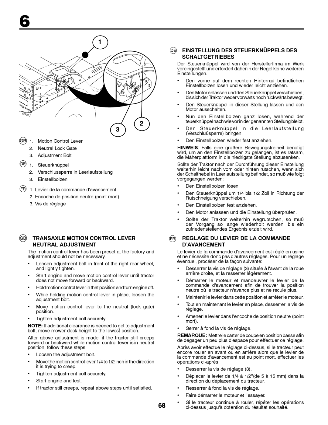 McCulloch 532 43 37-12 Rev. 1 instruction manual Einstellung DES Steuerknüppels DES Schaltgetriebes 