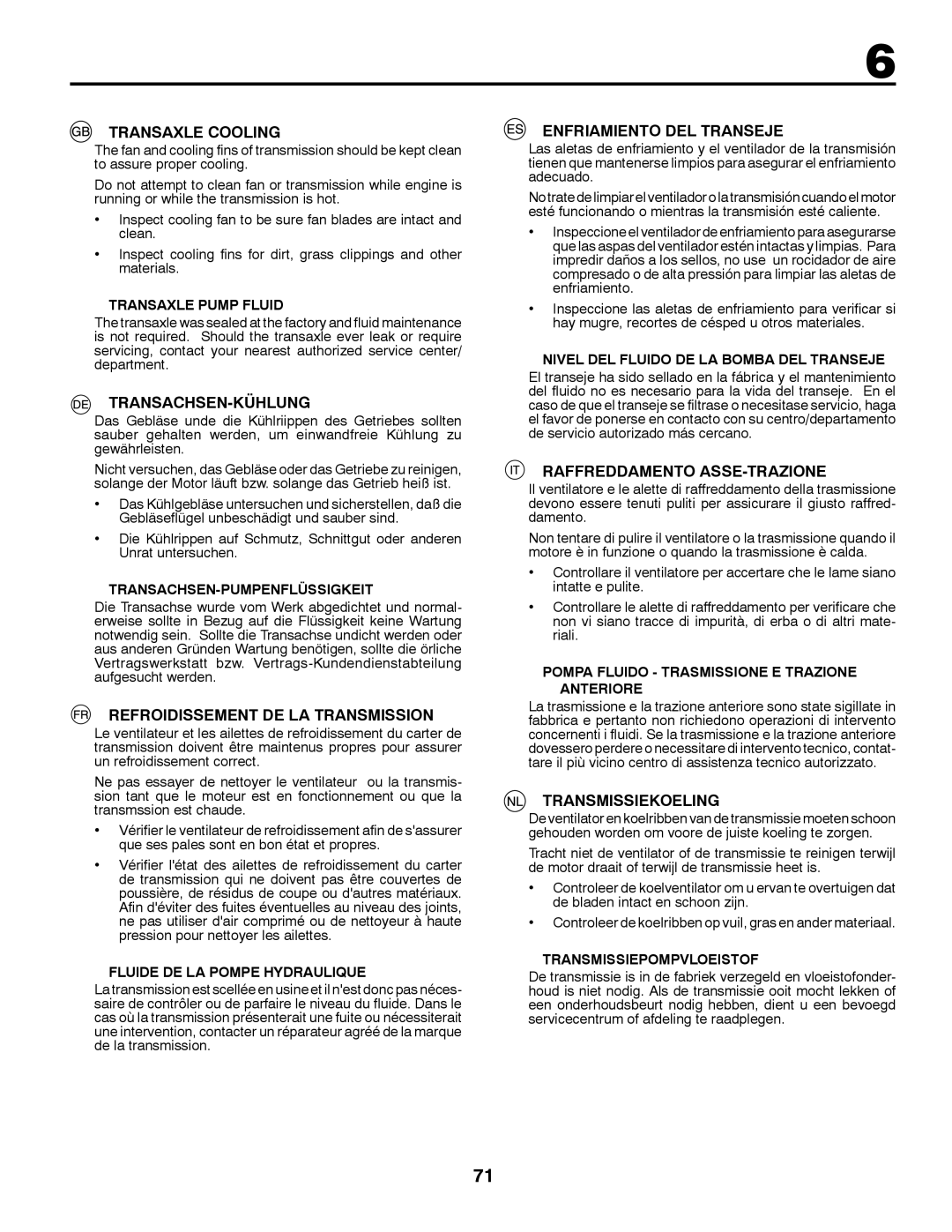 McCulloch 532 43 37-12 Rev. 1 instruction manual Transaxle Cooling, Transachsen-Kühlung, Refroidissement DE LA Transmission 