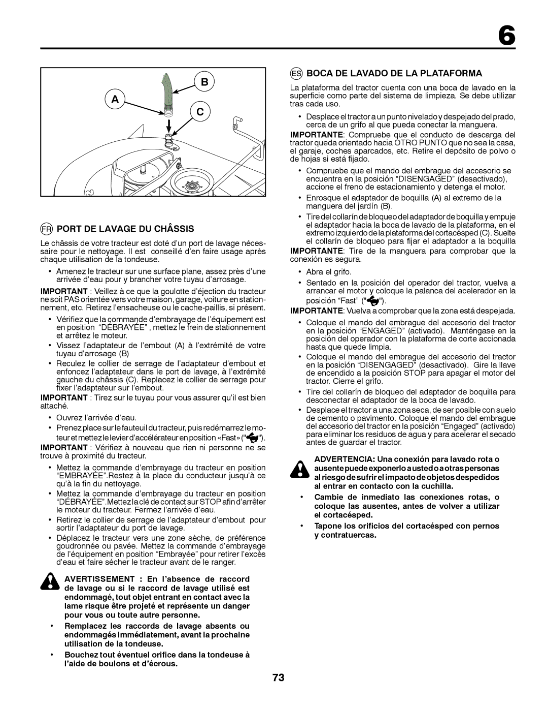 McCulloch 532 43 37-12 Rev. 1 instruction manual Port DE Lavage DU Châssis, Boca DE Lavado DE LA Plataforma 