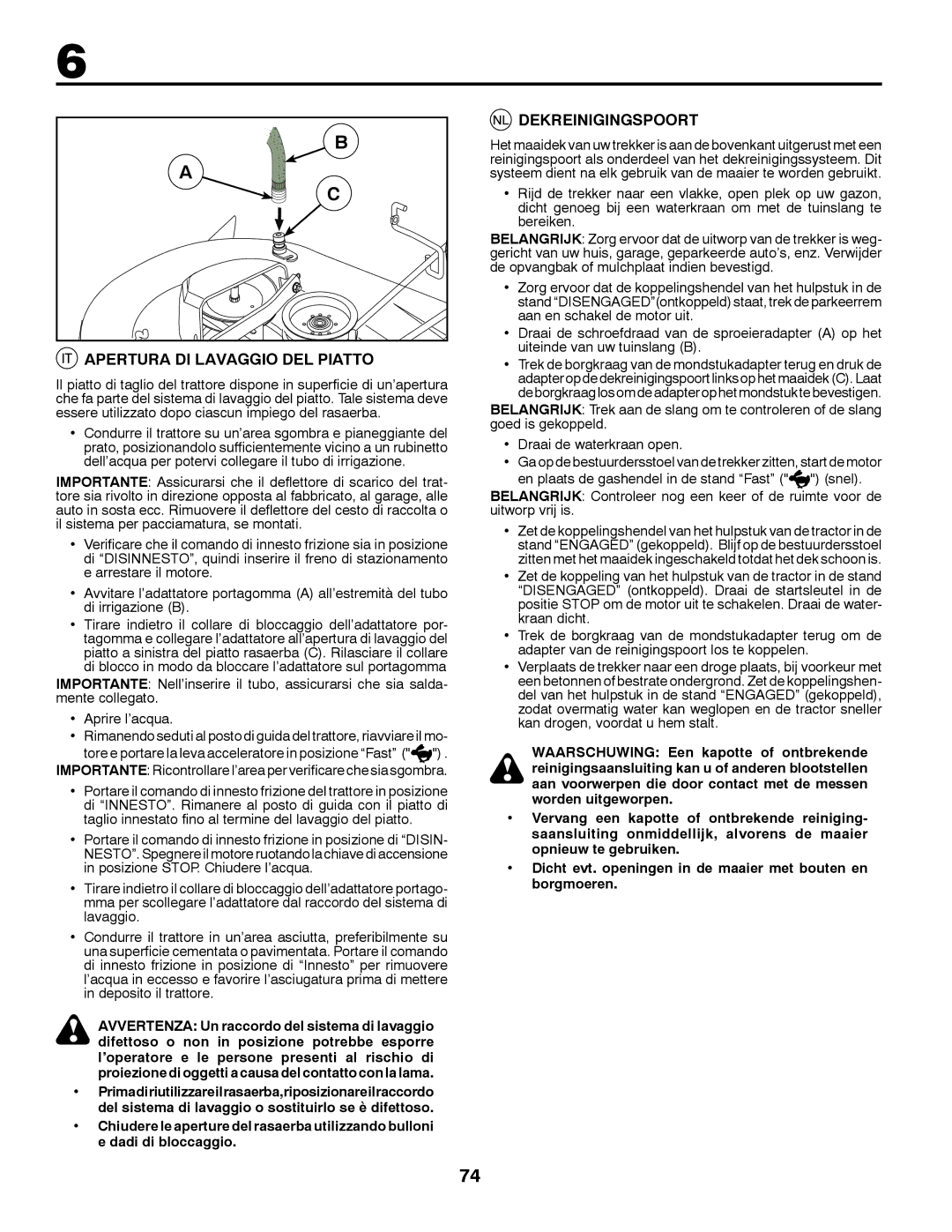 McCulloch 532 43 37-12 Rev. 1 instruction manual Apertura DI Lavaggio DEL Piatto, Dekreinigingspoort 