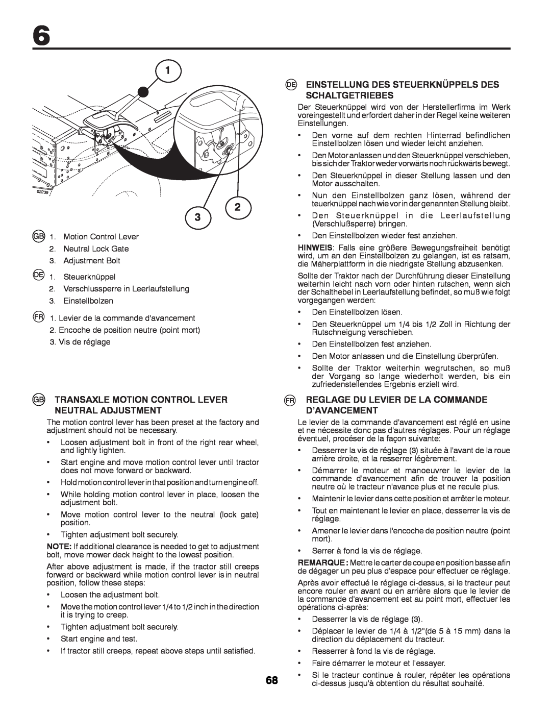 McCulloch 532 43 37-12 Rev. 1 instruction manual Einstellung Des Steuerknüppels Des, Schaltgetriebes 